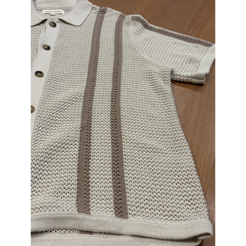 Lucky Brand Striped Crochet Cardigan Sweater Collared Button Short Sleeve Beach - Picture 7 of 16